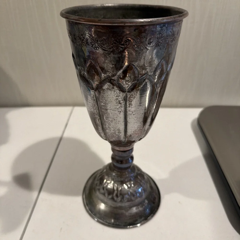 Vtg Tin Washed Copper? Chalice Goblet Vase Marked GS‎ Made In Egypt  10